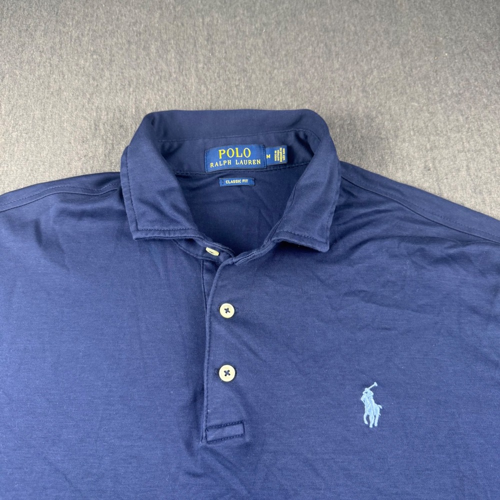 Polo Ralph Lauren Mens Classic Fit Navy Blue Cotton Jersey Polo Shirt Medium